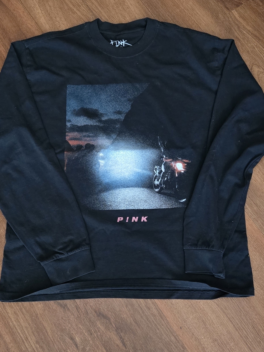 P!NK Black Graphic Longsleeved Tshirt with Night Motorcycle Print